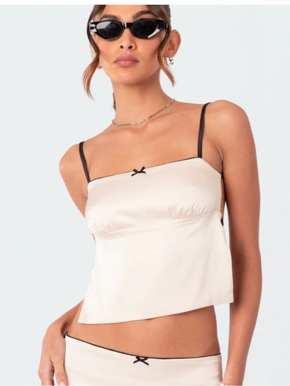 Edikted satin effect open back flirty top Small